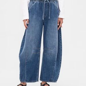 NWT Gap Barrel Leg Jeans XXL Tall Elastic Waist Wide Leg Denim Plus Size Blue
